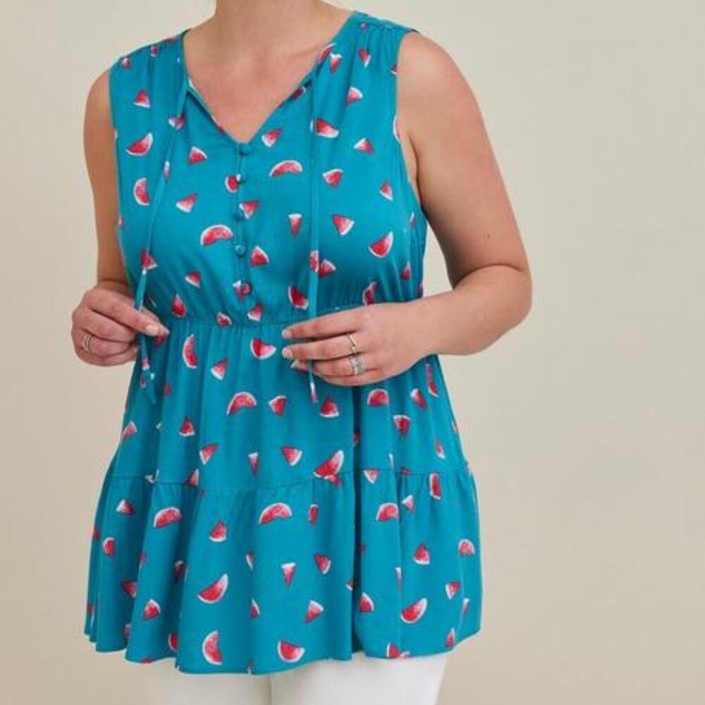 Rayon Slub Button-Front Tiered Tank